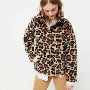 Snap-Collar Sherpa Sweatshirt in Leopard